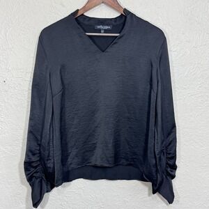 Wendy Williams Satin Top Small Hammered‎ Balloon Sleeve Minimal Luxury Old Money